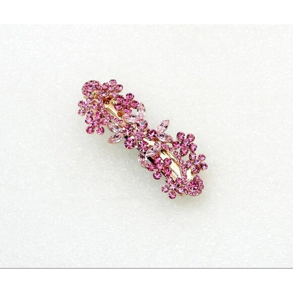 Pink Rhinestone Hair Barrette Crystal Floral Clip Wedding Bridesmaid Jewelry main image 4